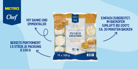 Produktneuheiten METRO, METRO Produktinnovationen, Neue Produkte METRO, METRO Chef Kartoffel Gratins, portioniert