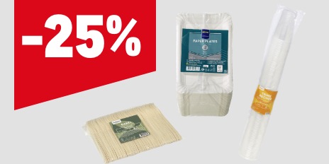 METRO Oesterreich, Prozentaktion, Prozentrabatt, Einweggeschirr, Einwegbecher, Einwegbesteck