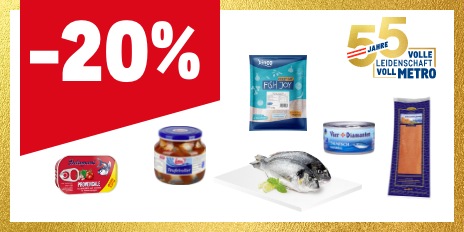 METRO Oesterreich, Prozentaktion, Prozentrabatt, Frischfisch, Fisch, Fischsortiment, Fischkonserven