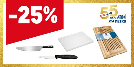 METRO Oesterreich, Prozentaktion, Prozentrabatt, METRO Marke, METRO Professional, Kuechenmesser, Schneidbretter