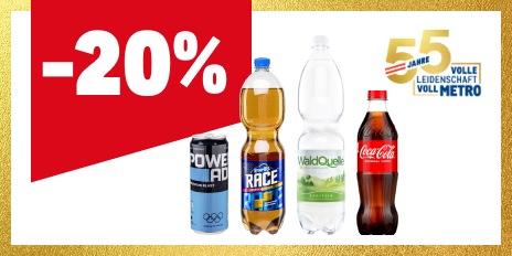 METRO Oesterreich, Prozentaktion, Prozentrabatt, Mineralwasser, Limonaden, Eistee, Energydrinks, Sportgetränke
