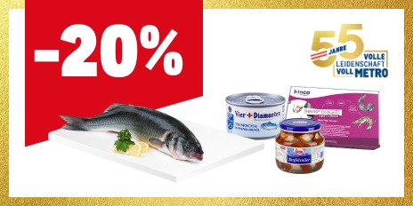 METRO Oesterreich, Prozentaktion, Prozentrabatt, Fischsortiment, Frisch- & Tiefkuehlfisch, Delikatessen, Konserven, Meeresspezialitaeten