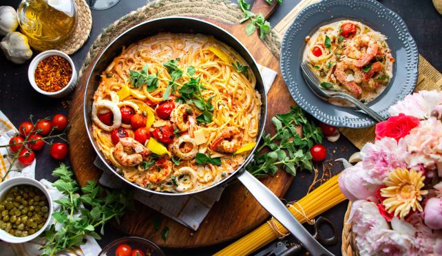 Паста със скариди и калмари