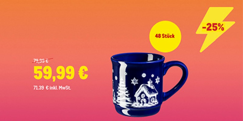 Online-Marktplatz* Flash Deal - nur vom 21.09.-23.09.2026 48er-Set MÄSER Glühweinbecher mit Weihnachtsmotiv