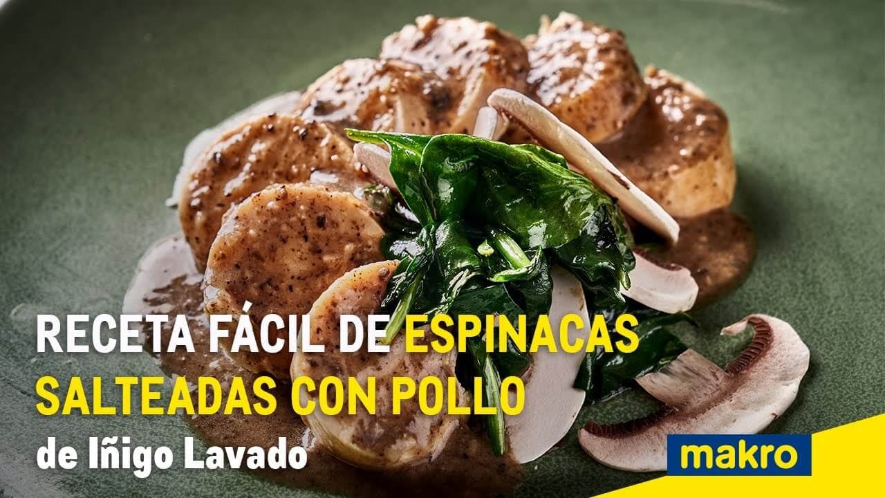 Espinacas salteadas, pechuga pollo y salsa trufa -