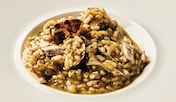 Arroz caldoso de almejas y cocochas