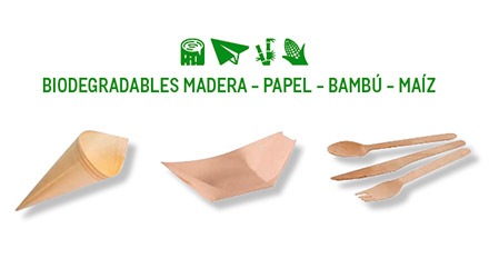 Elementos desechables de madera y bambú