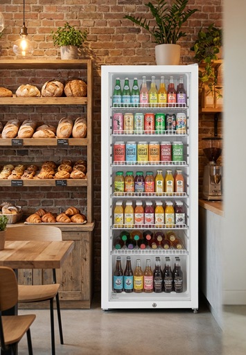 Frigorifico con bebidas en un café