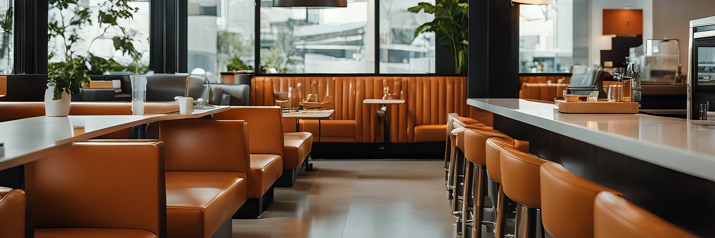 Restaurant au décor moderne, lignes minimalistes et mobilier design