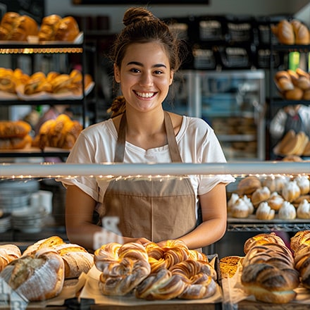 Boulangère souriante au service des clients