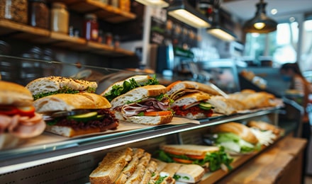 Comptoir avec sandwichs frais prêts à la vente