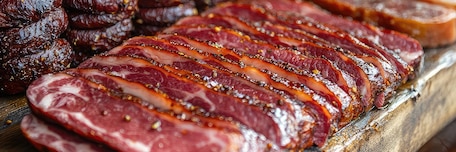 Tranches de bœuf sur planche en bois