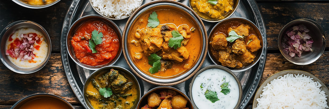 Différentes propositions de plats typiquement indiens