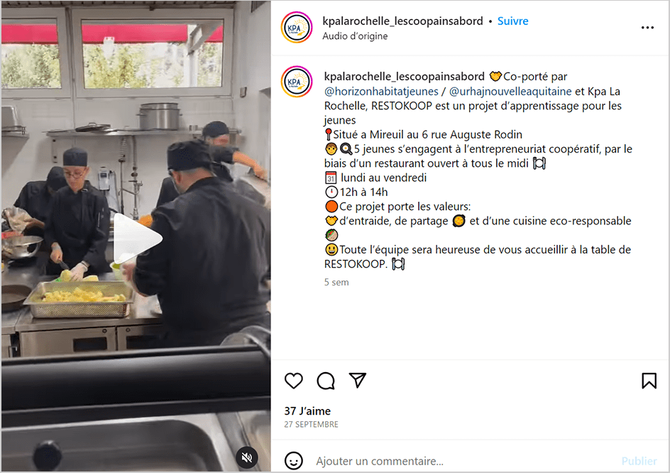 Post Instagram du restaurant RestoKoop