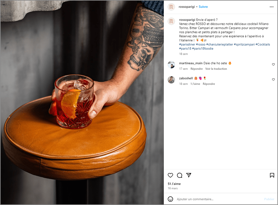 Capture d’un post Instagram de Rossoparigi