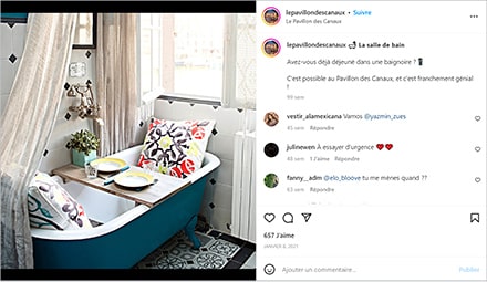 Post Instagram @lepavillondescanaux et ses commentaires