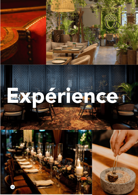 Montage de visuels avec des décorations intérieures de restaurant pour des expériences uniques