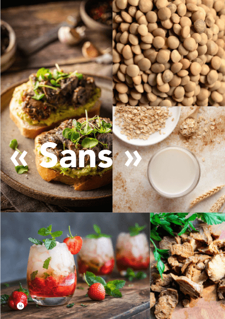 Montage avec des aliments relatifs au plats « sans viande, lactose ou alcool