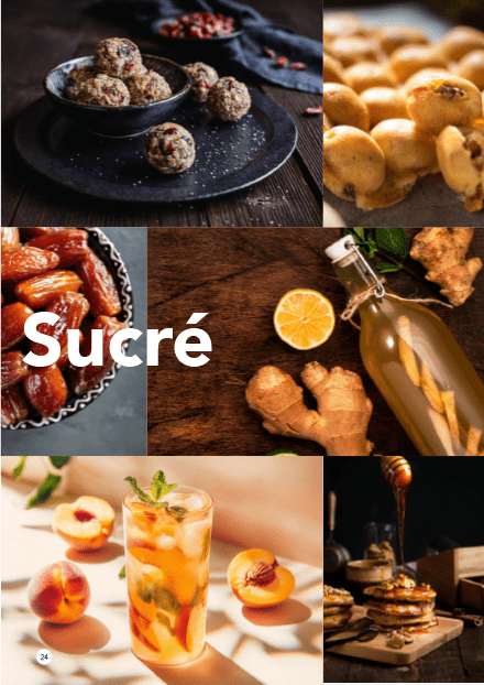 Montage avec des aliments et boisson relatifs aux plats sucrés