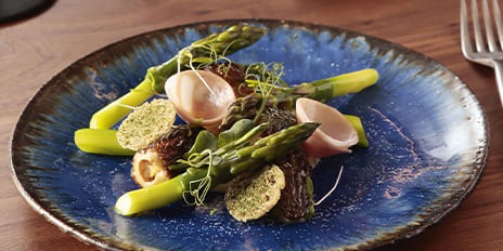 Recette de chef - Morilles, asperges vertes et mortadelle - Indra Carillo