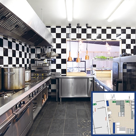 Cuisine et plan du restaurant "L'atelier Yssoirien"