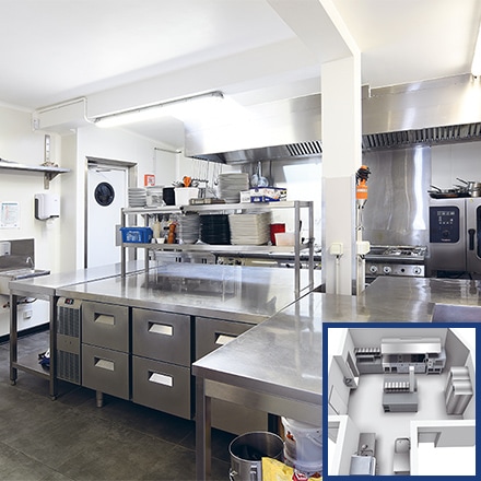 Cuisine et plan du restaurant "Le chaudron"