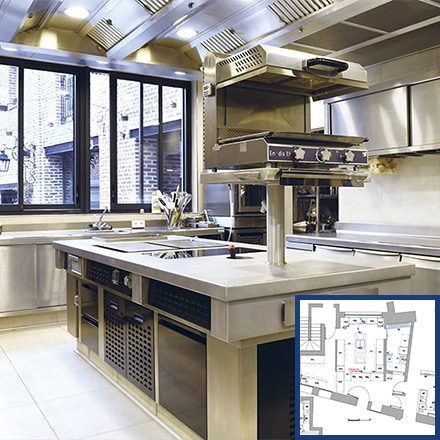 Cuisine et plan du restaurant "Maison Prevost"