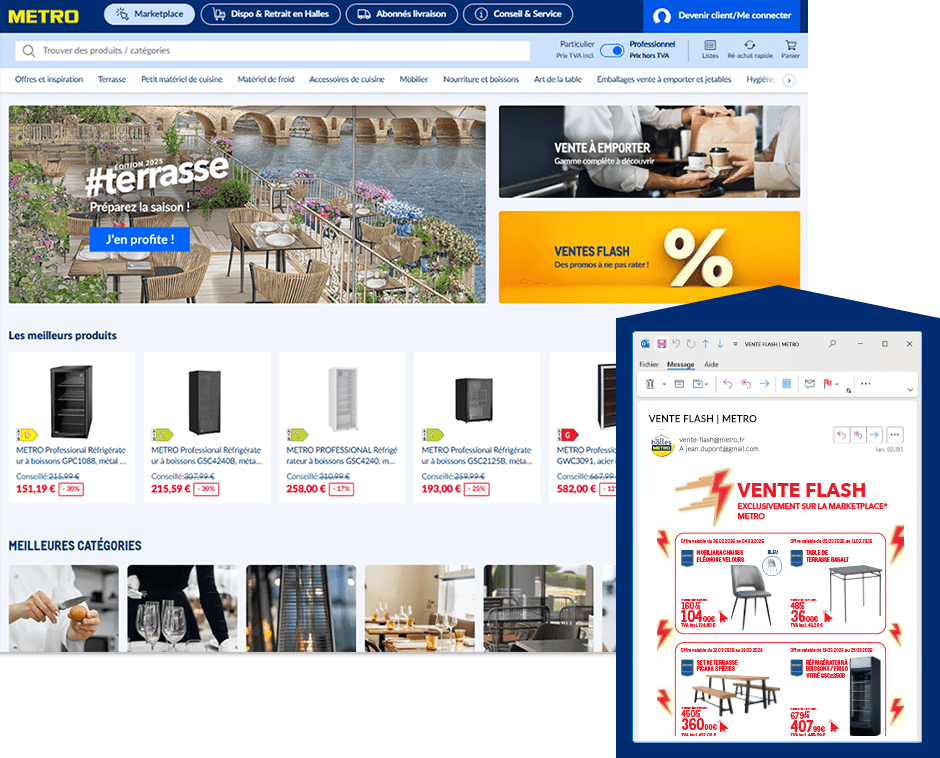 Site metro.fr et email de Vente Flash METRO