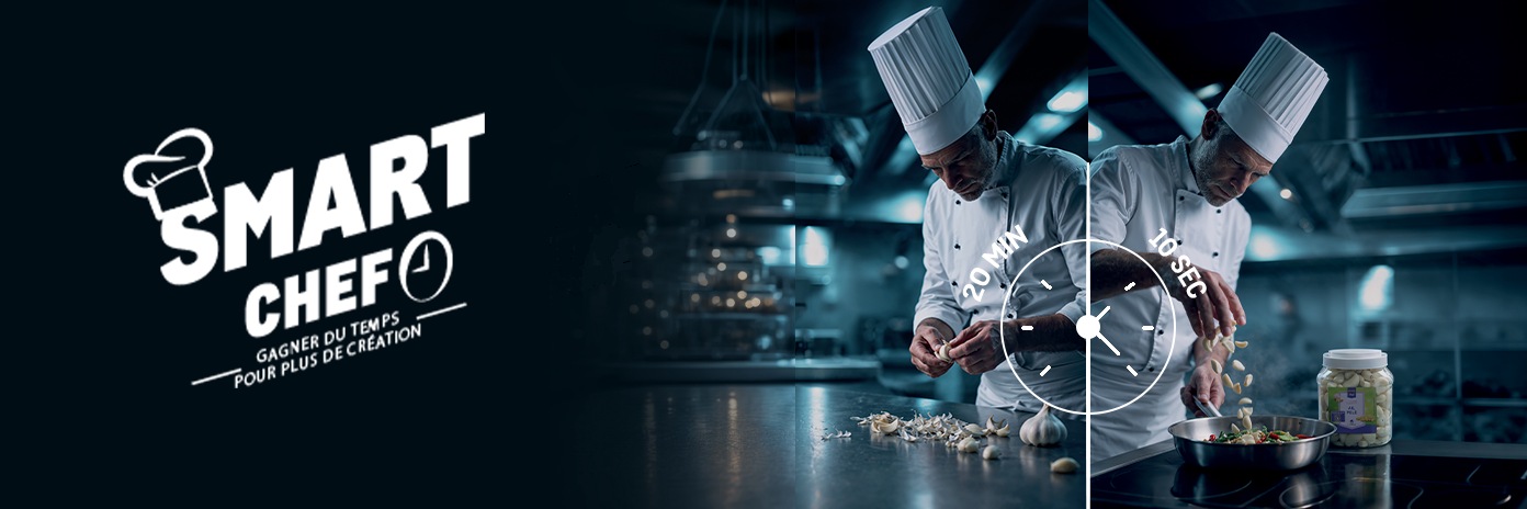 Logo et baseline Smart Chef avec photos de chefs 