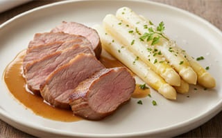 Recette de chef - Veau mijoté crème moutarde et asperges blanches