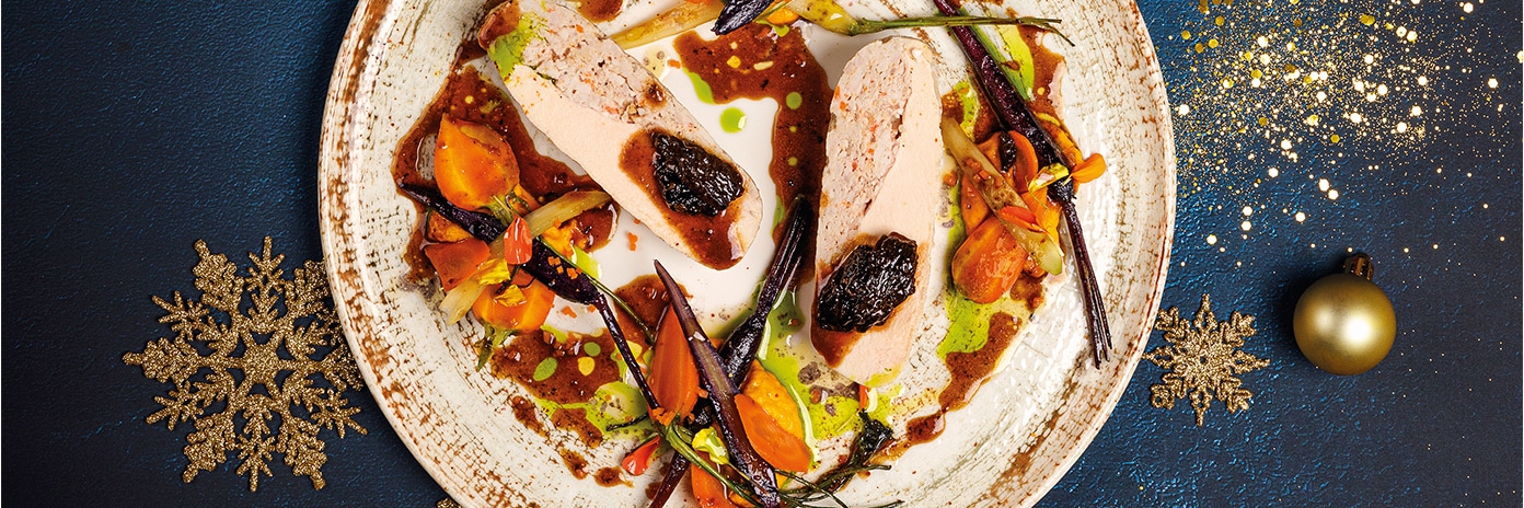 Recette de viande - Volaille farcie aux morilles, mini carottes multicolores