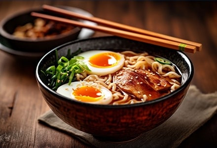 Soupe asiatique - Ramen dans un bol avec des baguettes - Générée par IA