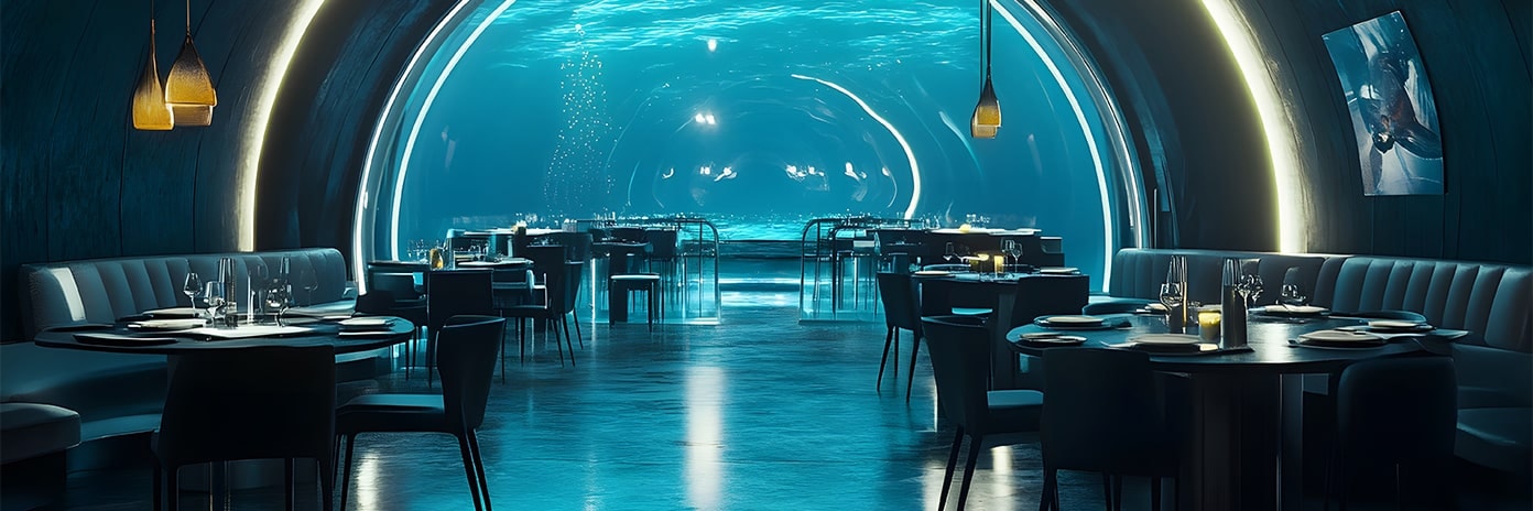 Intérieur d’un restaurant sensoriel avec de l’eau