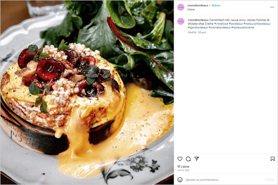 Post Instagram du restaurant Crème à Bordeaux