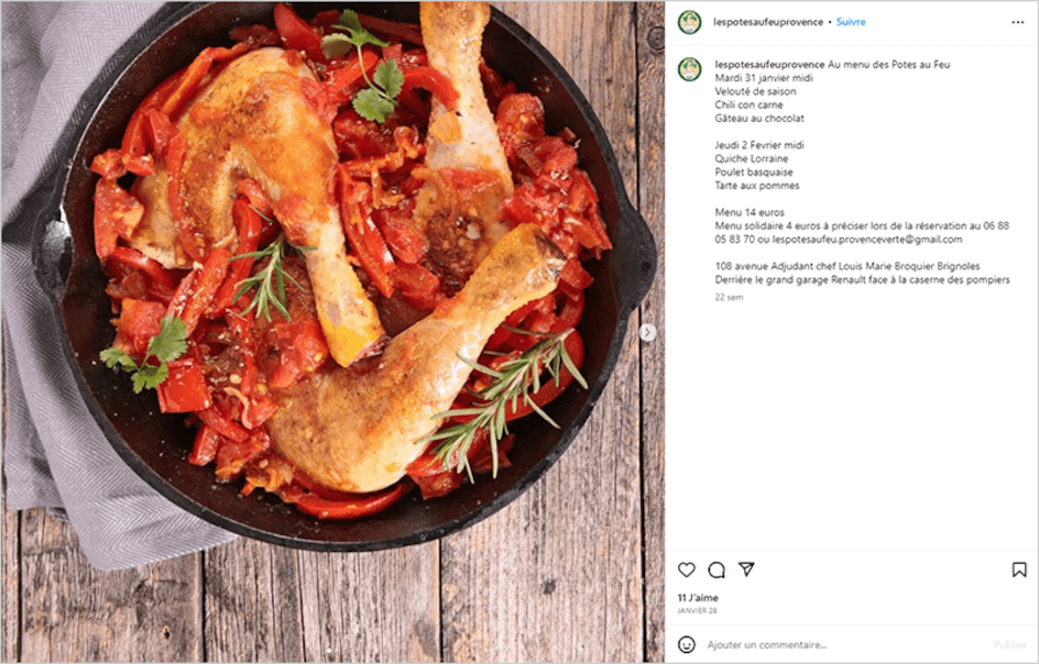 Post Instagram du restaurant Potes au feu à Brignoles