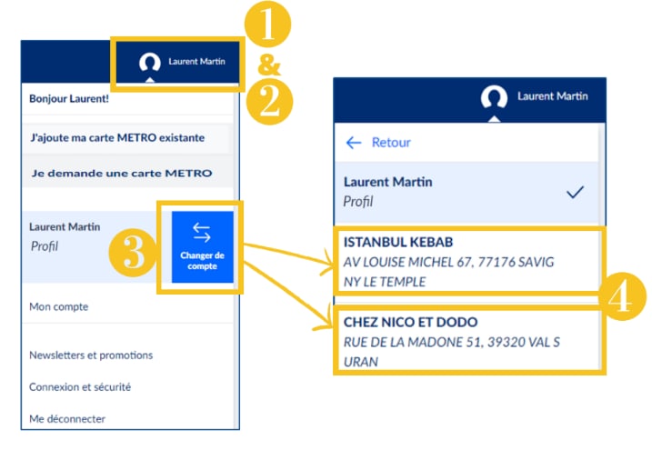 Espace client METRO : Changer de compte
