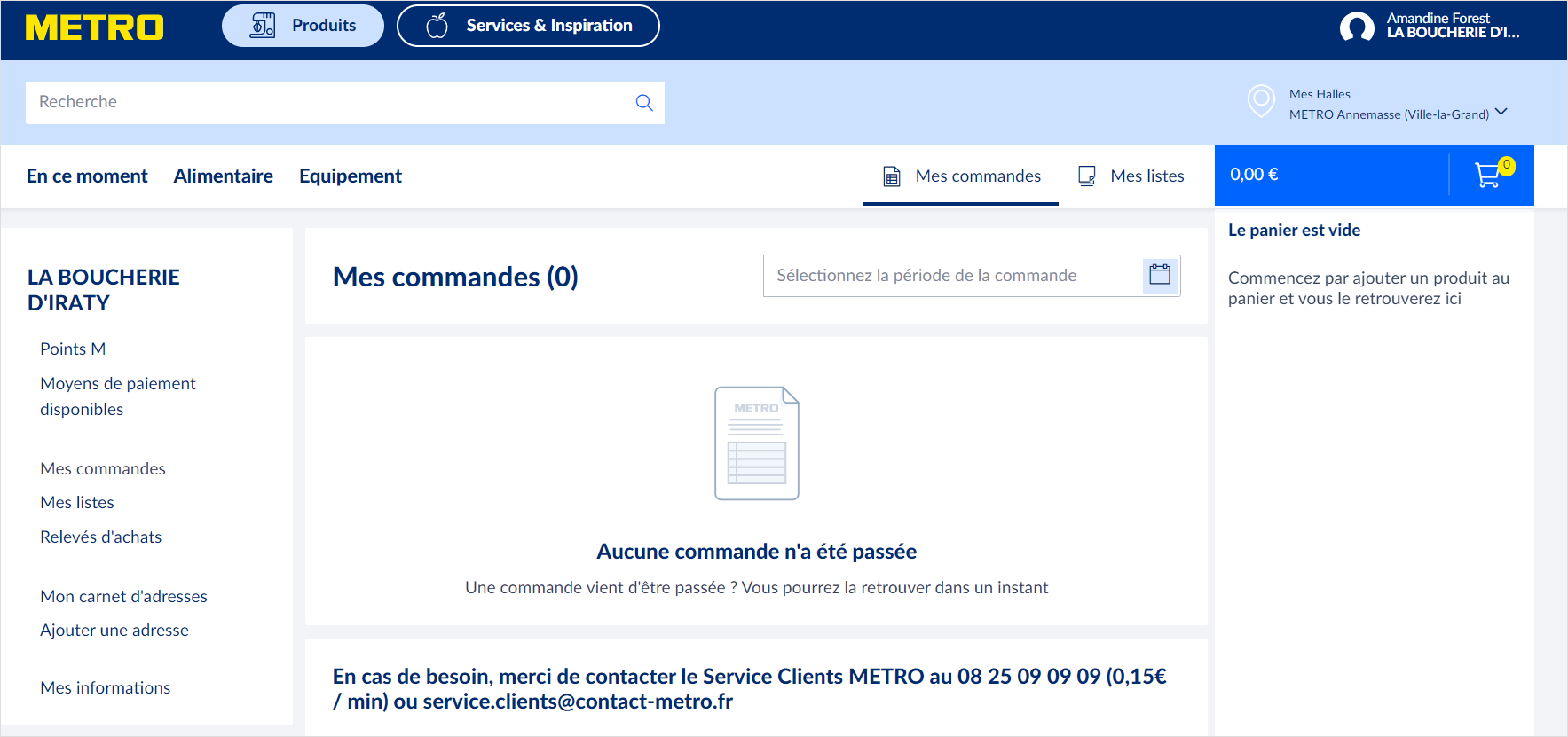Espace client METRO : Mes commandes
