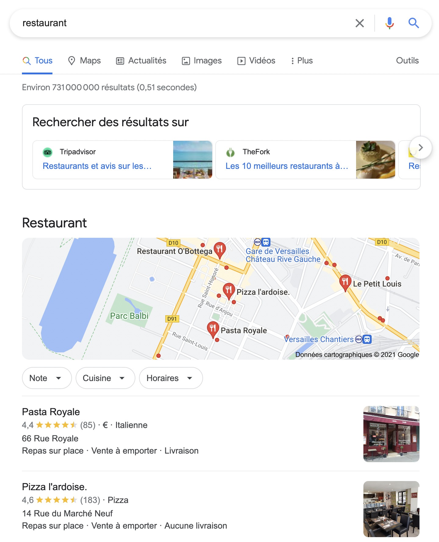 Résultat de recherche sur Google