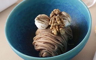 Recette de chef - Montblanc à la crème de marron, glace et thé Hojicha