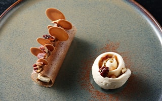 Recettes de Chef - Expression de café blanc, pécans caramélisés