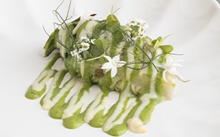 Recette de Chef - Cœur de sucrine braisée, coulis de salade, crème d’ail