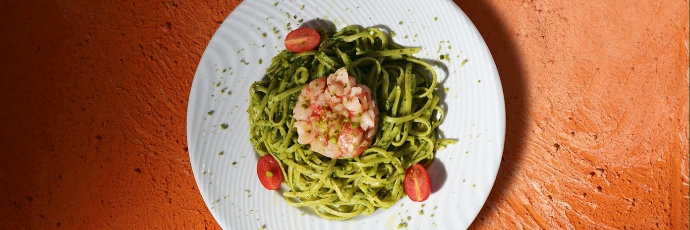 Recette de chef - Linguine di pistacchio e gamberi