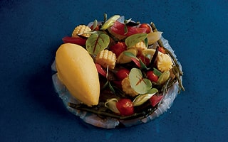 Recette de Chef - Carpaccio de sériole, rougail, sorbet