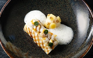 Recette de Chef - Turbot grillé, céleri au comté, coques et émulsion vin jaune