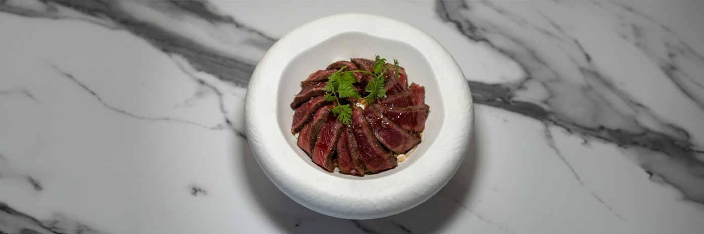 Recette de chef - Sweet rice coco poivrons avec faux-filet rôti - Alex Cook