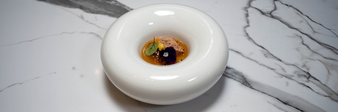 Recette de Chef - Foie gras, gelée de langoustine et chutney de mangue d'Alex Cook