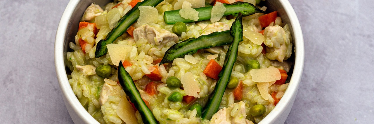 Recettes de chefs | Risotto au poulet et légumes printaniers
