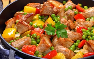 Recettes de chefs | Sauté de porc poivrons mixtes et petits pois