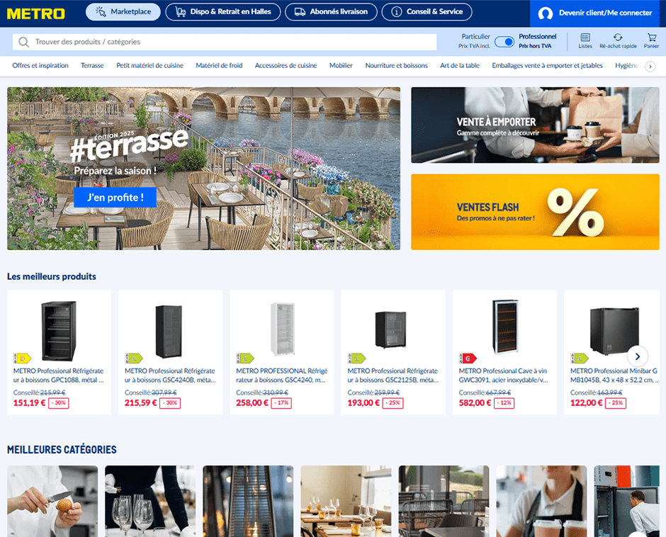 Screenshot du site Marketplace METRO