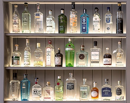 Etagère avec plusieurs variétés de gin